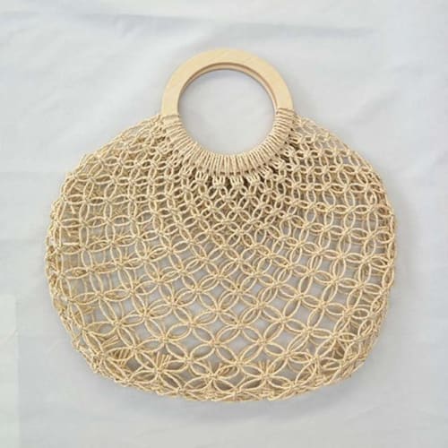 Sac À Main En Paille Tressée Ajourée Beige Sac Paille