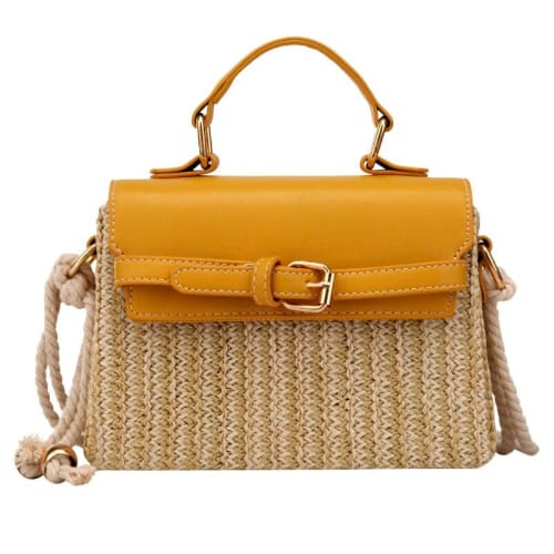 Sac Osier Anse Cuir Moutarde En