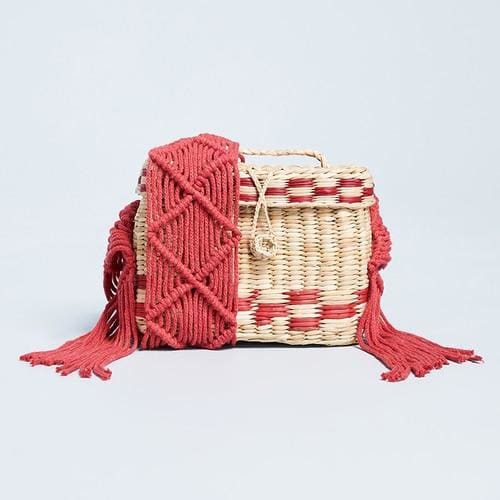 Sac Osier Balinais Rose / 17X12X8Cm Sac En Osier