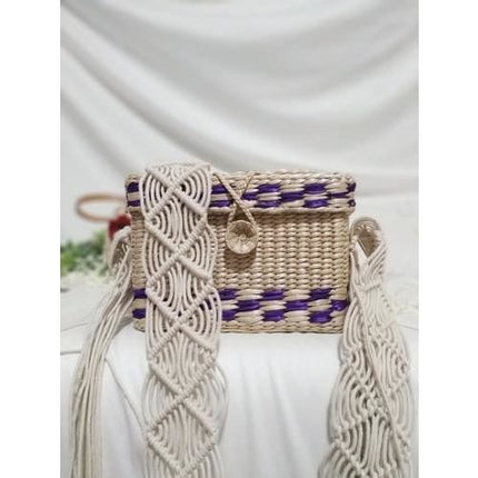 Sac Osier Balinais Violet / 17X12X8Cm Sac En Osier