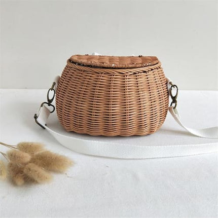Sac En Osier Bandouliere Marron / Petit Sac