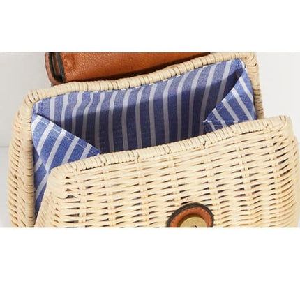 Sac Osier Et<Br> Cuir Femme Sac En Osier
