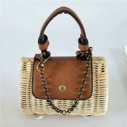 Sac Osier Et<Br> Cuir Femme Beige Sac En Osier