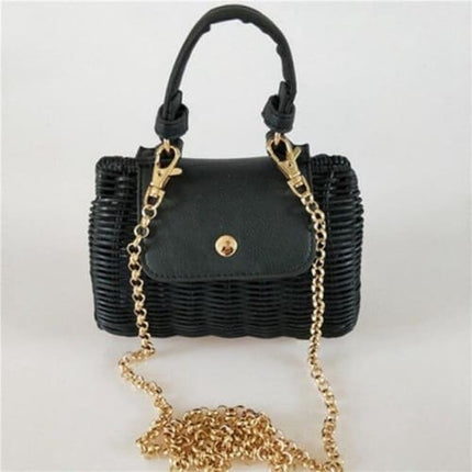 Sac Osier Et<Br> Cuir Femme Noir Sac En Osier