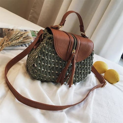 Sac Osier Cuir Vert Sac En Osier