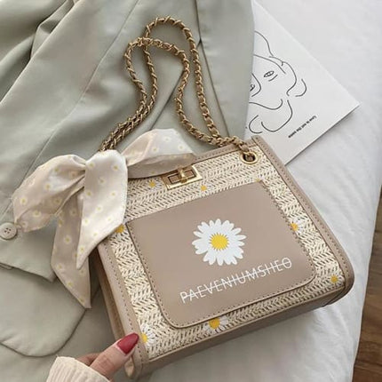 Sac En Osier Fleur Kaki / 19X13X20Cm Sac En Osier