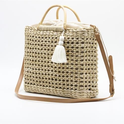 Sac En Osier Avec Pompon Beige Sac