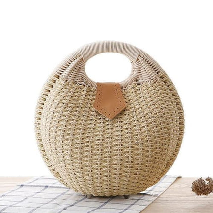 Sac Osier Rond Personnalisé Beige Sac En Osier
