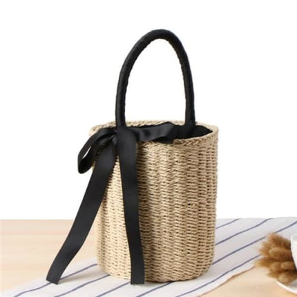 Sac De Paille Femme Cylindrique Beige Sac En Paille