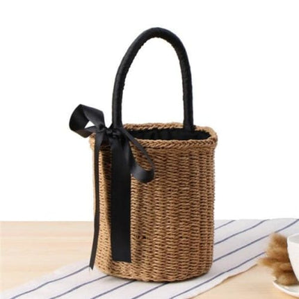Sac De Paille Femme Cylindrique Brun Sac En Paille