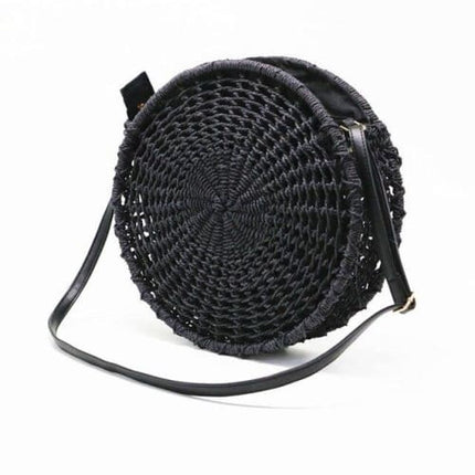 Sac En Paille Forme Ronde Noir Sac Paille