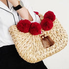 Sac En Paille Et Pompon Rouge / 30X20X16 Sac Paille