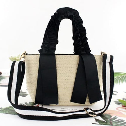 Sac En Paille À Ruban Noir Beige Sac Paille