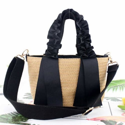 Sac En Paille À Ruban Noir Brun Sac Paille
