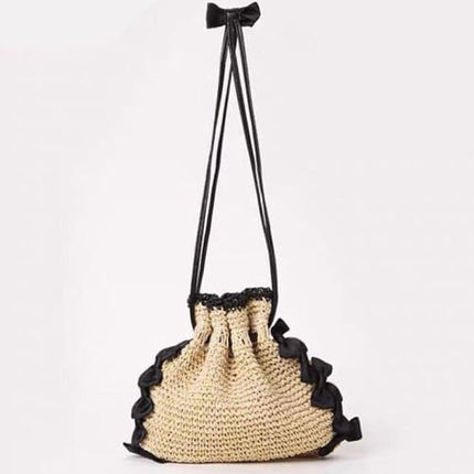 Sac En Paille Tissée Avec Nud Papillon Noir Sac Paille