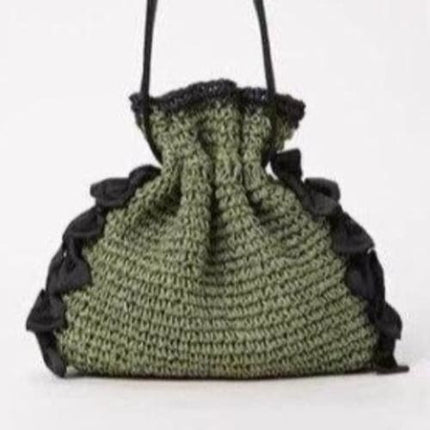 Sac En Paille Tissée Avec Nud Papillon Vert Sac Paille