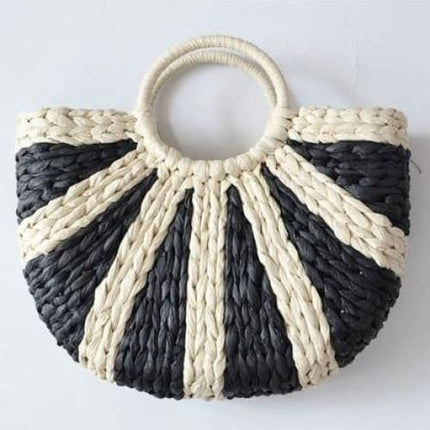 Sac En Paille Tropezienne Noir / 38 X 26Cm Sac Paille