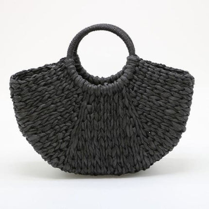 Sac De Plage Paille Fait Main Noir Sac En Paille