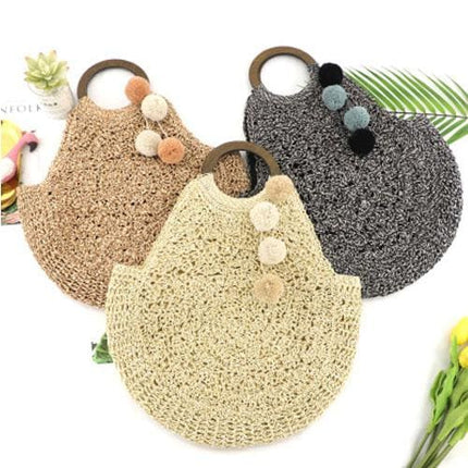 Sac De Plage En Paille Avec Pompon