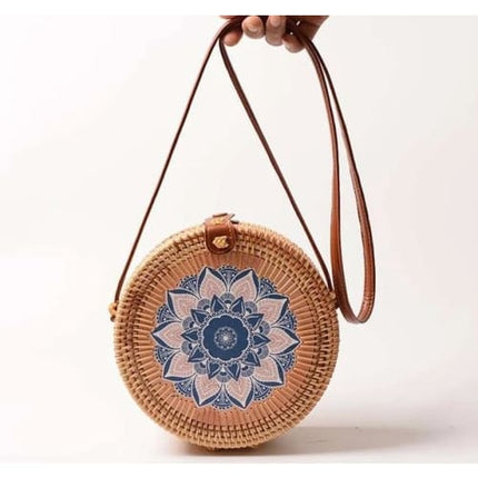 Sac En Rotin Rond<Br> Lotus Bleu Sac Rotin
