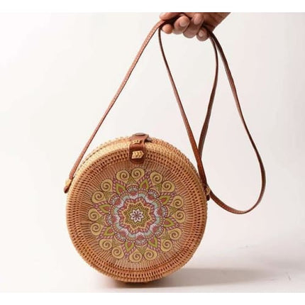 Sac En Rotin Rond<Br> Lotus Jaune Sac Rotin