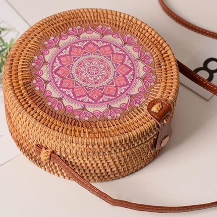 Sac En Rotin Rond<Br> Mandala Rose Sac Rotin