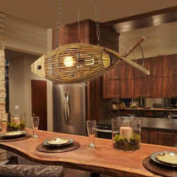 Suspension Bambou Poisson Luminaire