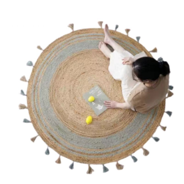 Tapis Osier Avec Pompon